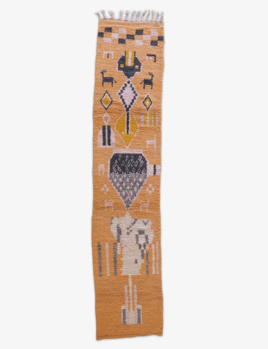 Moroccan Berber Runner Rug 12.5 x 2.4 ft / 382 x 74 cm - Surcoma