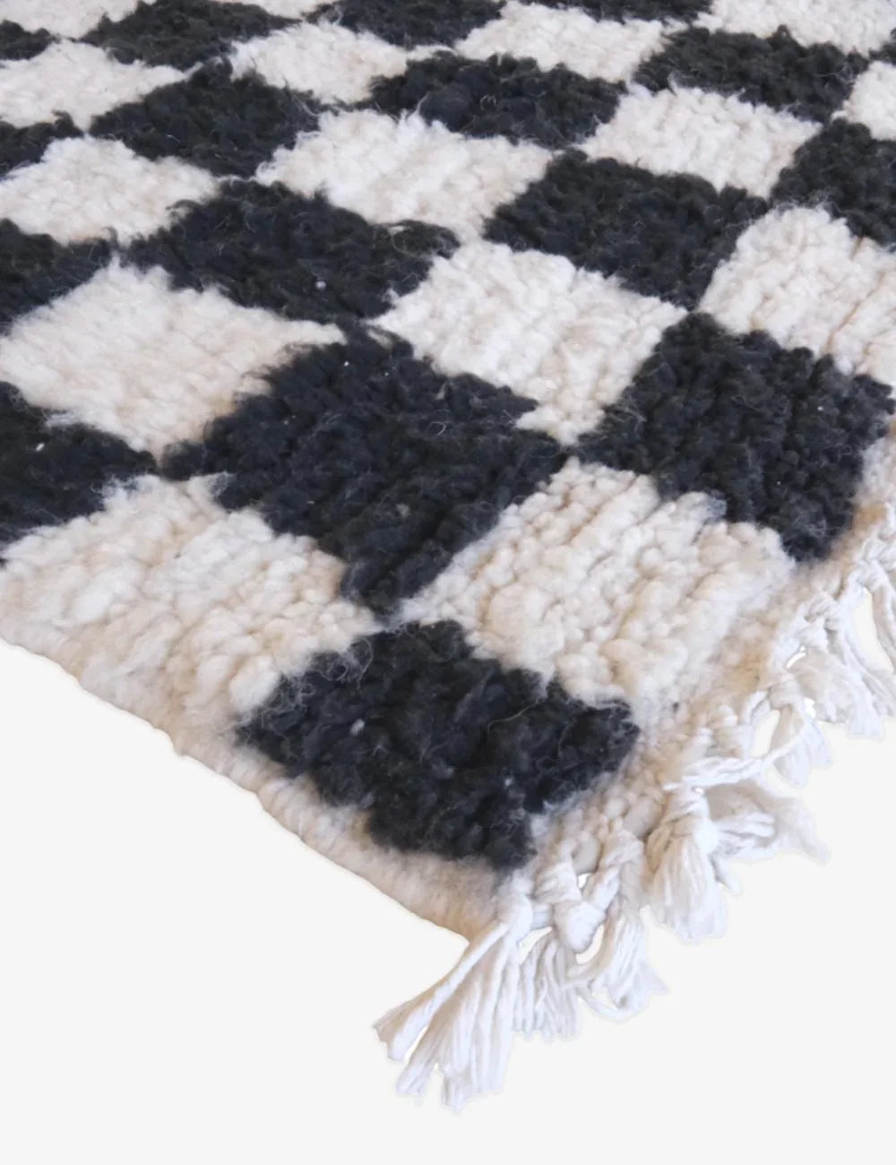 Black Checkered Wool Rug 6.9 x 5 ft / 210 x 153 cm - Surcoma