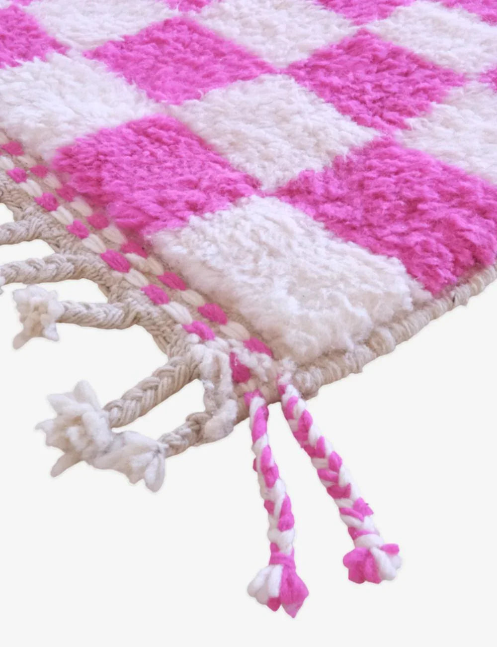 Checkered Neon Hot Pink Wool Rug 6.8 x 5.7 ft / 208 x 176 cm - Surcoma