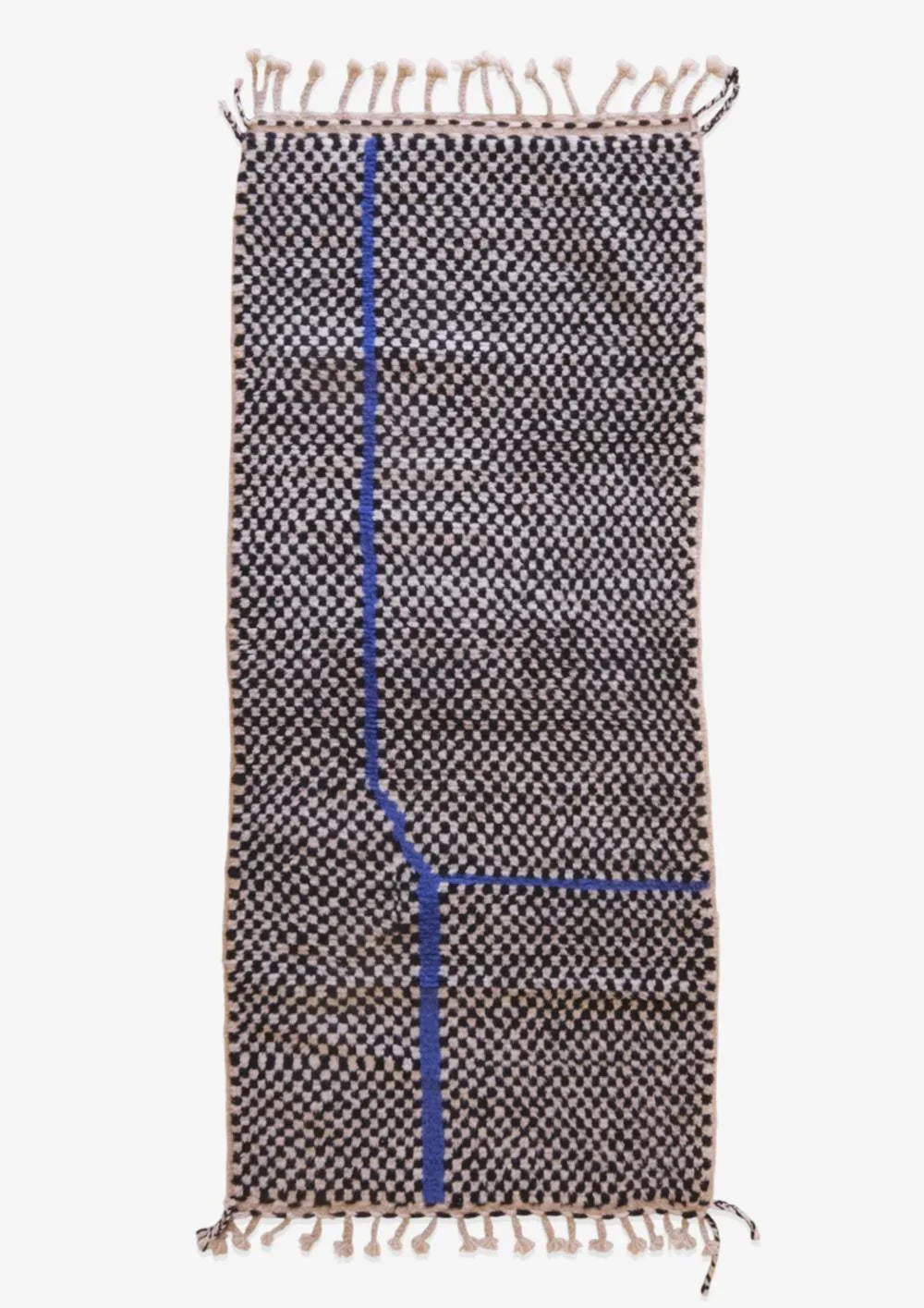 Moroccan Checkered Wool Rug 6.9 x 3.1 ft / 210 x 95 cm - Surcoma