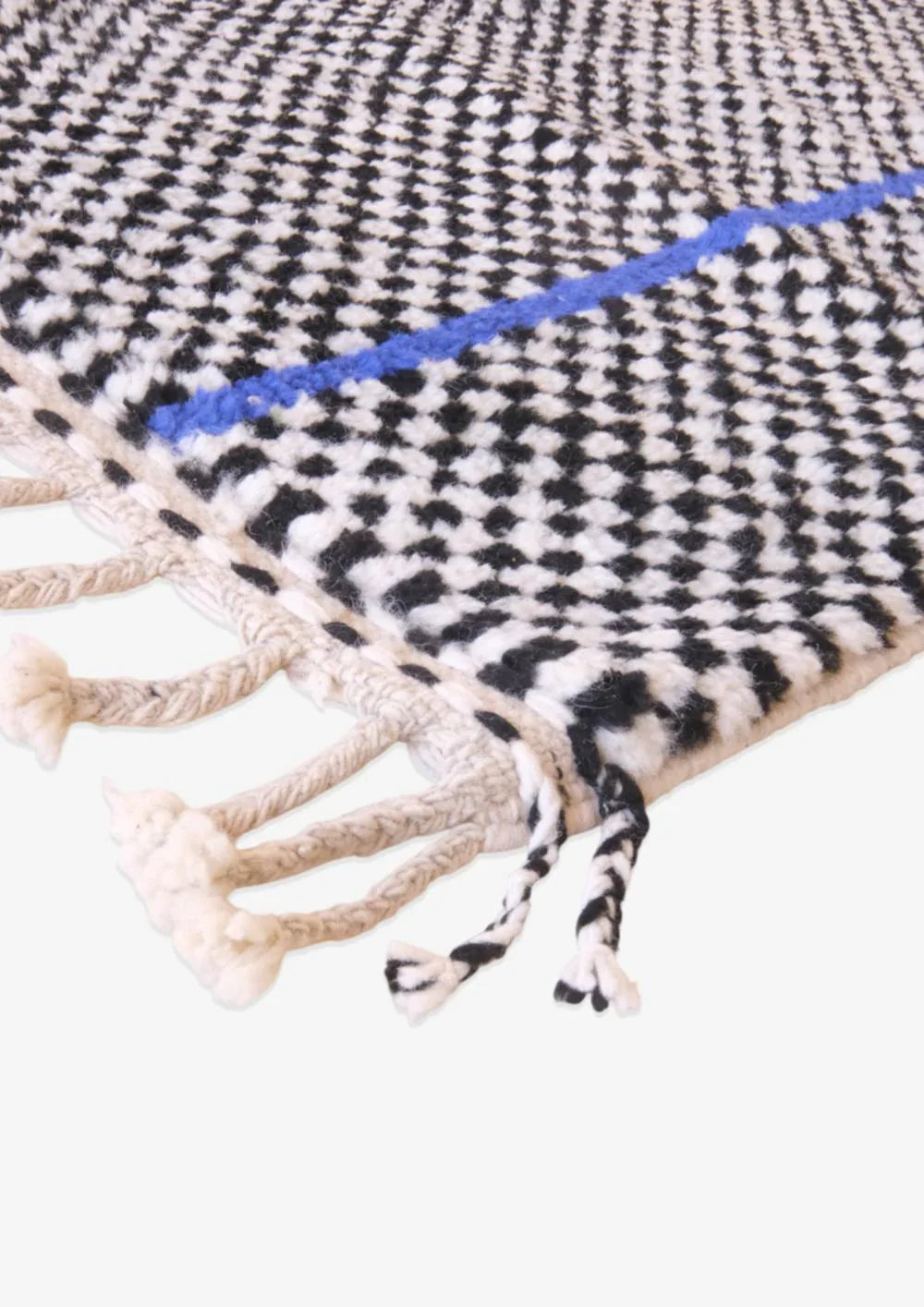 Moroccan Checkered Wool Rug 6.9 x 3.1 ft / 210 x 95 cm - Surcoma