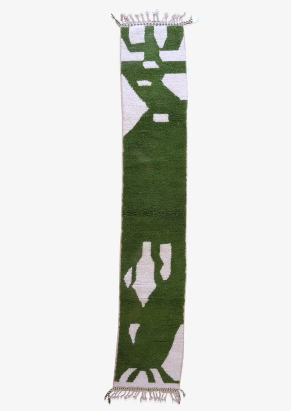 Moroccan Handknotted Green Runner Rug 12.6 x 2.3 ft / 383 x 70 cm - Surcoma