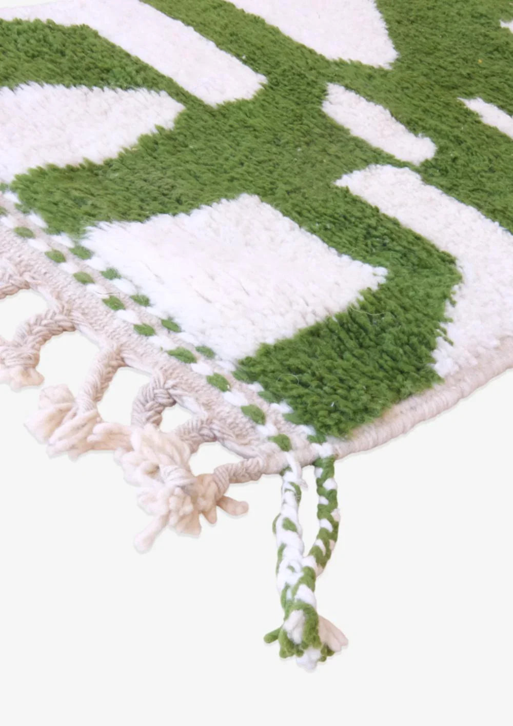 Moroccan Handknotted Green Runner Rug 12.6 x 2.3 ft / 383 x 70 cm - Surcoma