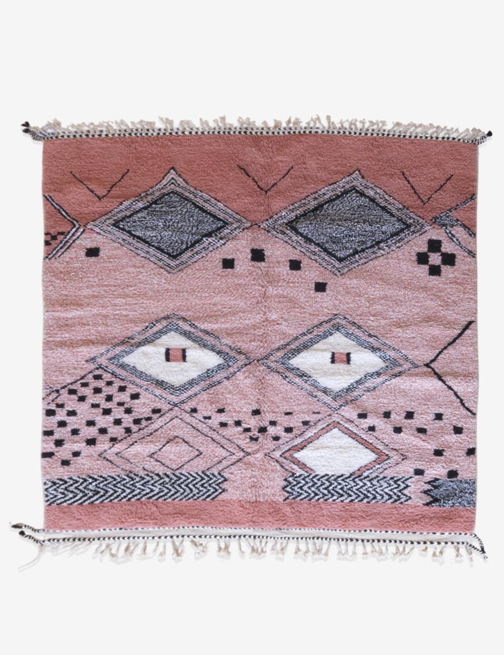 Moroccan Authentic Pink Wool Rug 7.9 x 7.8 ft / 242 x 238 cm
