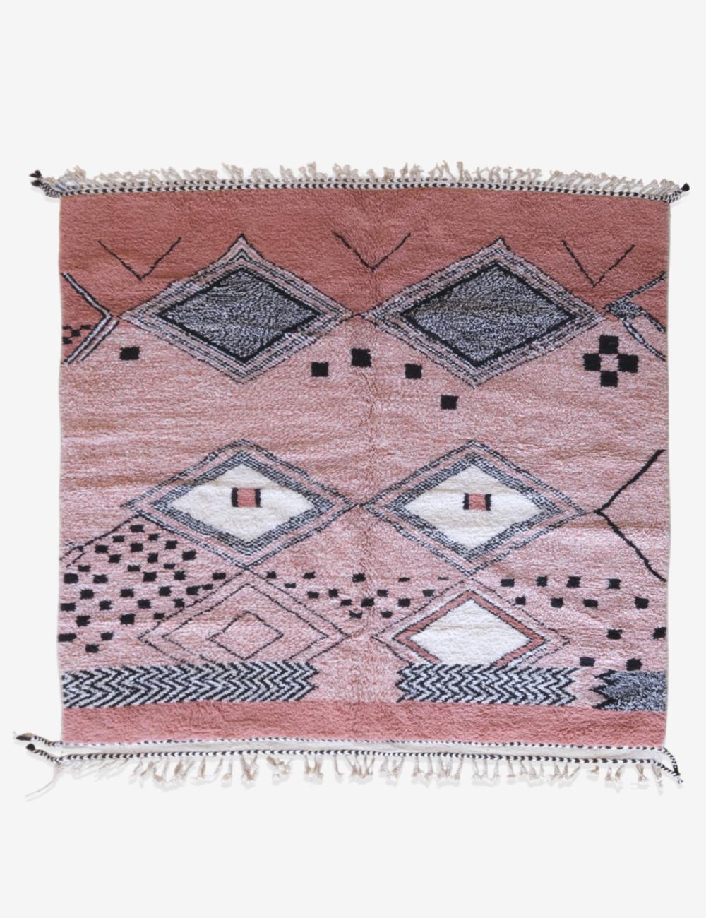 Moroccan Authentic Pink Wool Rug 7.9 x 7.8 ft / 242 x 238 cm - Surcoma
