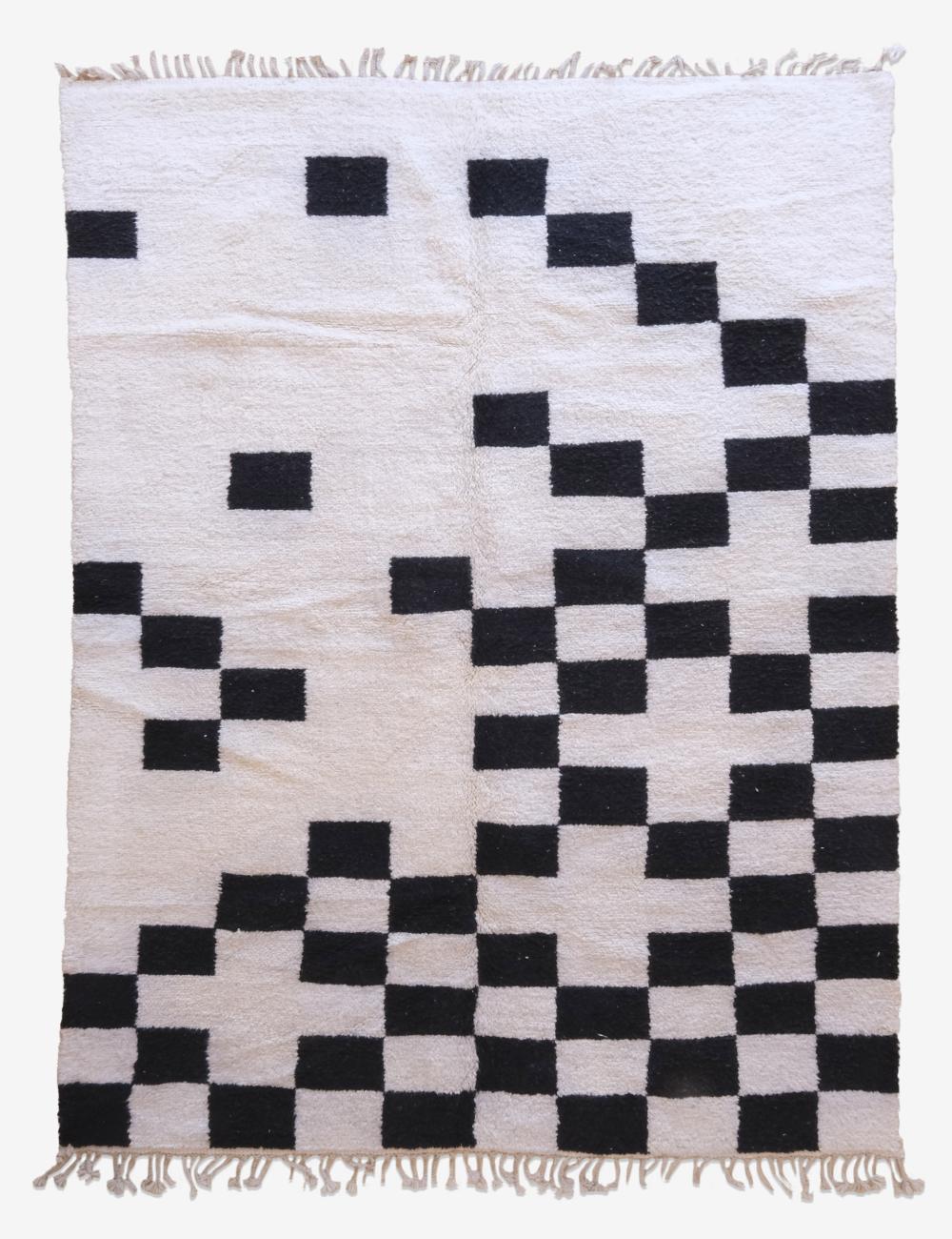 Contemporary Moroccan White and Black Rug 11.3 x 8 ft / 345 x 244 cm