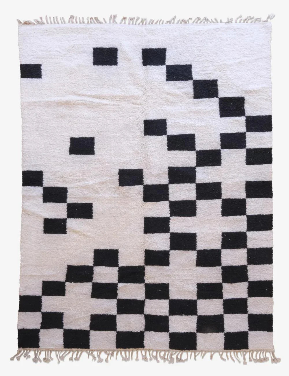 Contemporary Moroccan White and Black Rug 11.3 x 8 ft / 345 x 244 cm - Surcoma