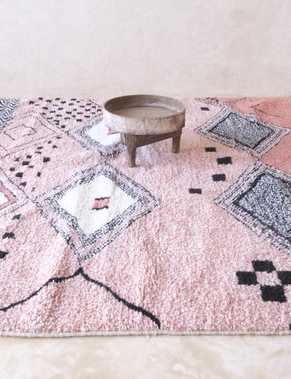Moroccan Authentic Pink Wool Rug 7.9 x 7.8 ft / 242 x 238 cm