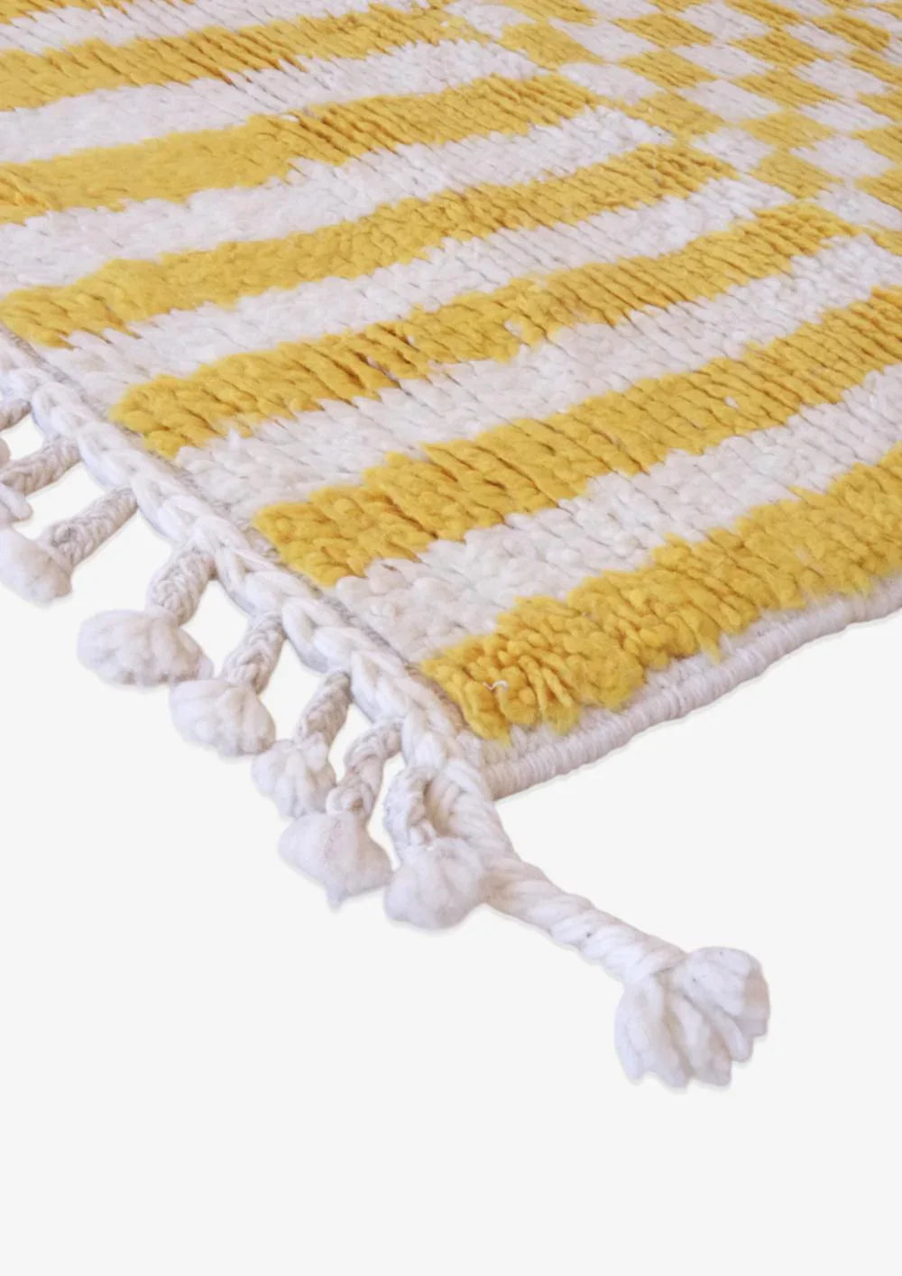 Moroccan Handknotted Yellow Striped Rug 6.8 x 3.3 ft / 206 x 101 cm - Surcoma