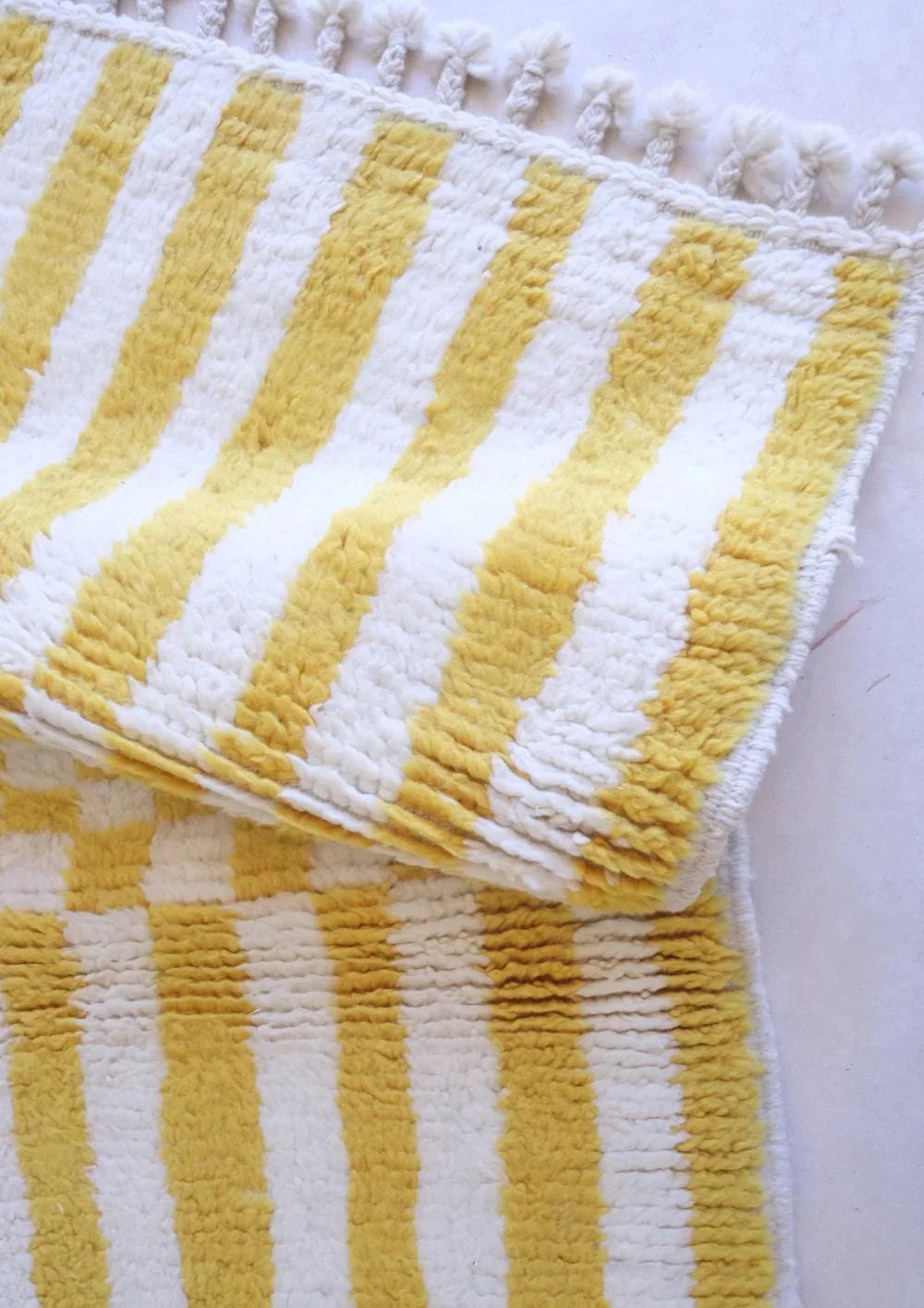 Moroccan Handknotted Yellow Striped Rug 6.8 x 3.3 ft / 206 x 101 cm - Surcoma