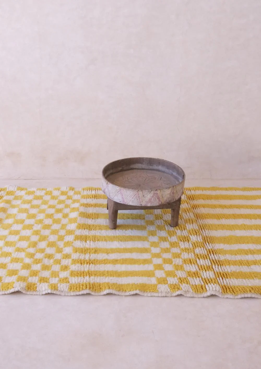 Moroccan Handknotted Yellow Striped Rug 6.8 x 3.3 ft / 206 x 101 cm - Surcoma