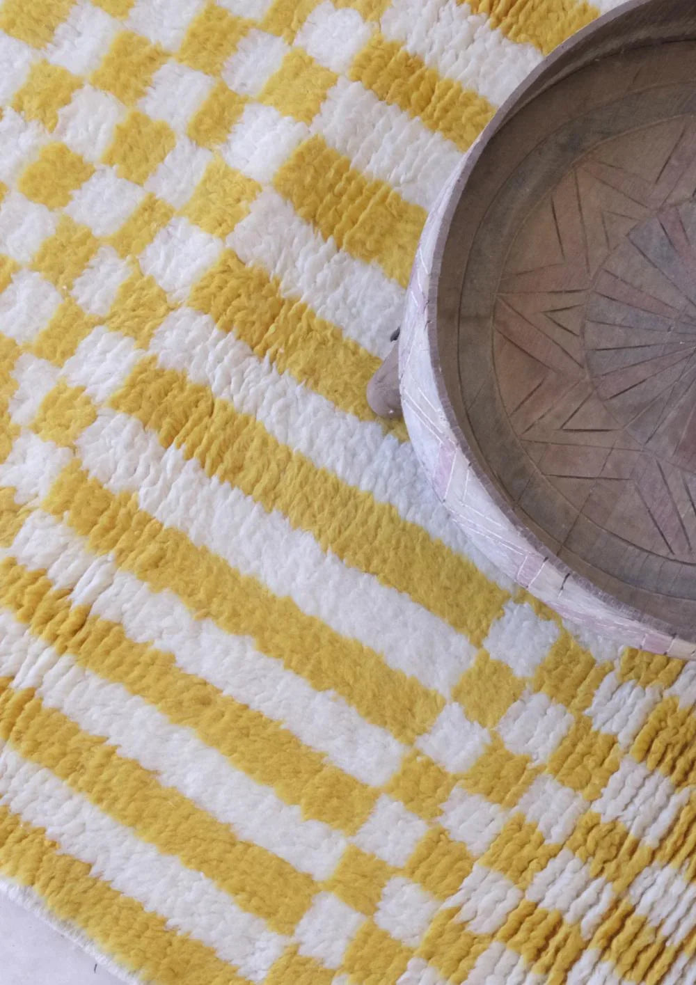 Moroccan Handknotted Yellow Striped Rug 6.8 x 3.3 ft / 206 x 101 cm - Surcoma