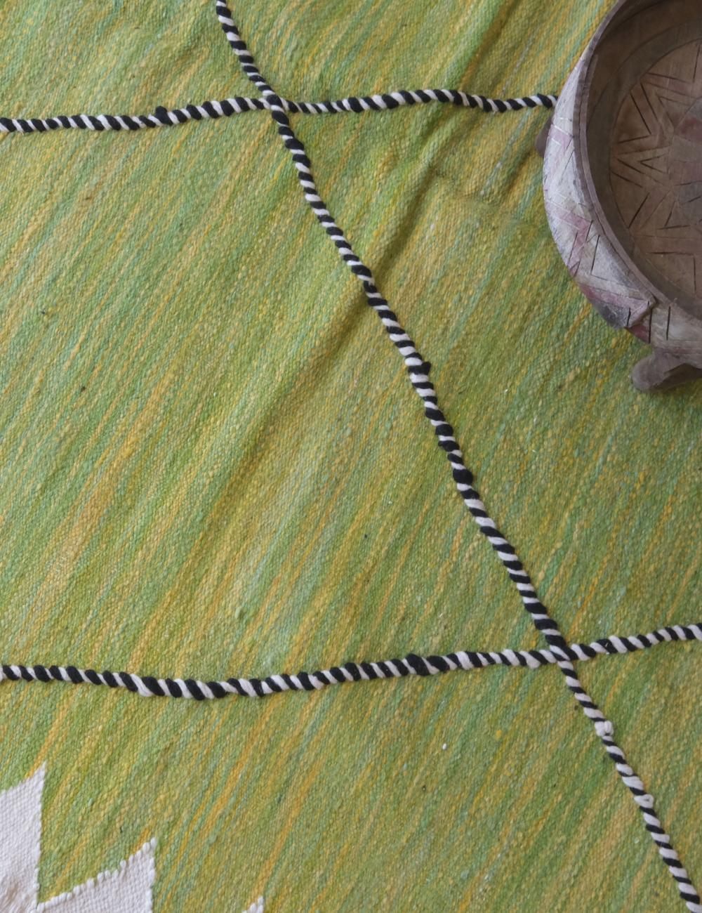 Moroccan Lemon Green Kilim Rug 10.1 x 6.4 ft / 307 x 196 cm - Surcoma