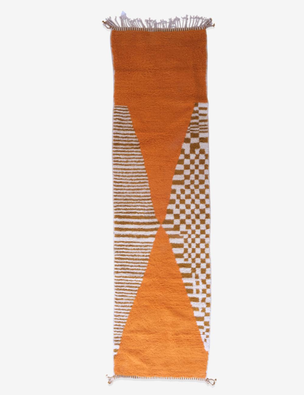 Moroccan Orange Handknotted Runner Rug 11.5 x 3.1 ft / 351 x 97 cm