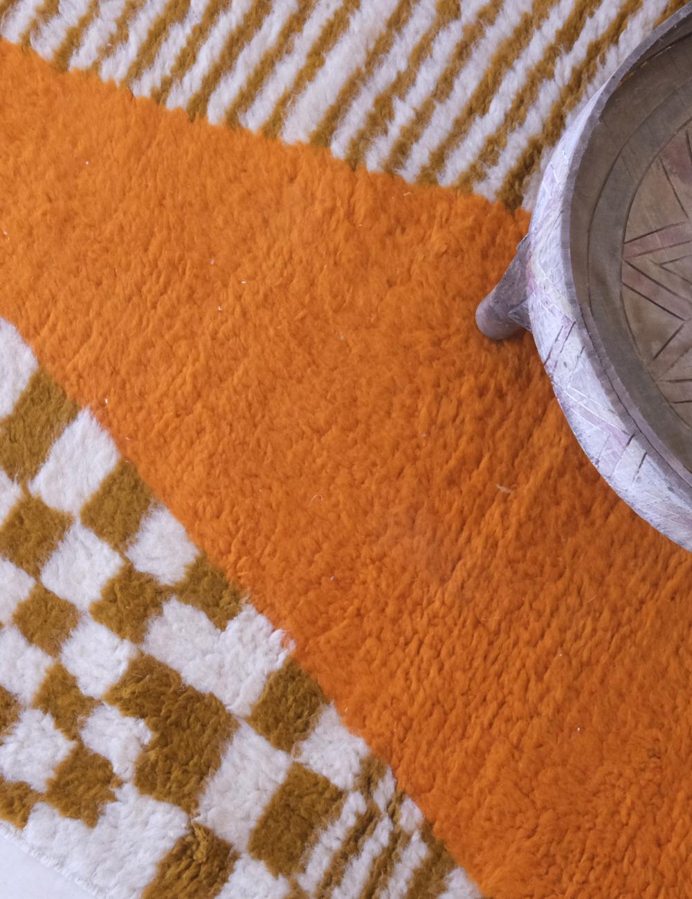 Moroccan Orange Handknotted Runner Rug 11.5 x 3.1 ft / 351 x 97 cm
