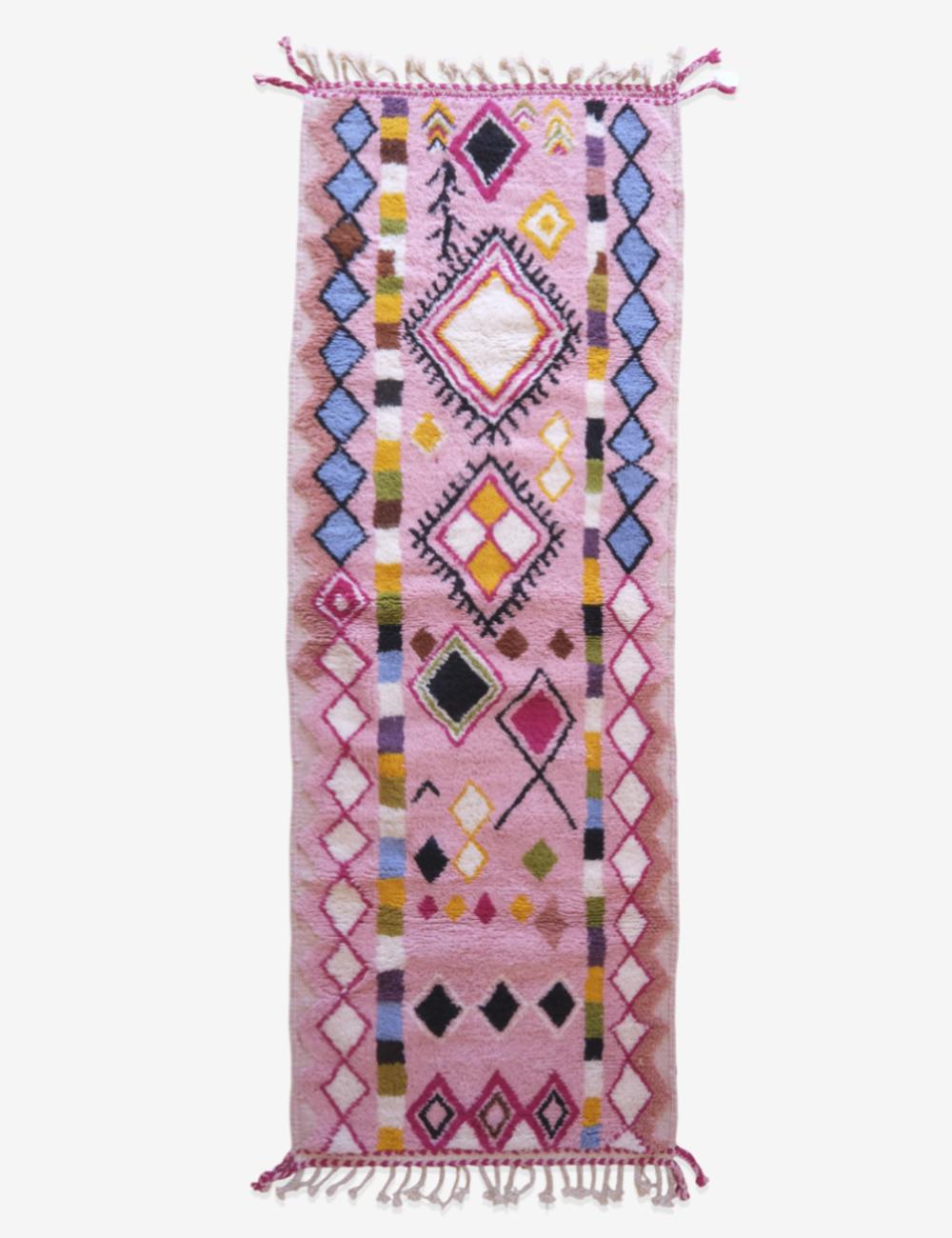 Moroccan Pink Runner Wool Rug 8.9 x 3.1 ft / 271 x 96 cm