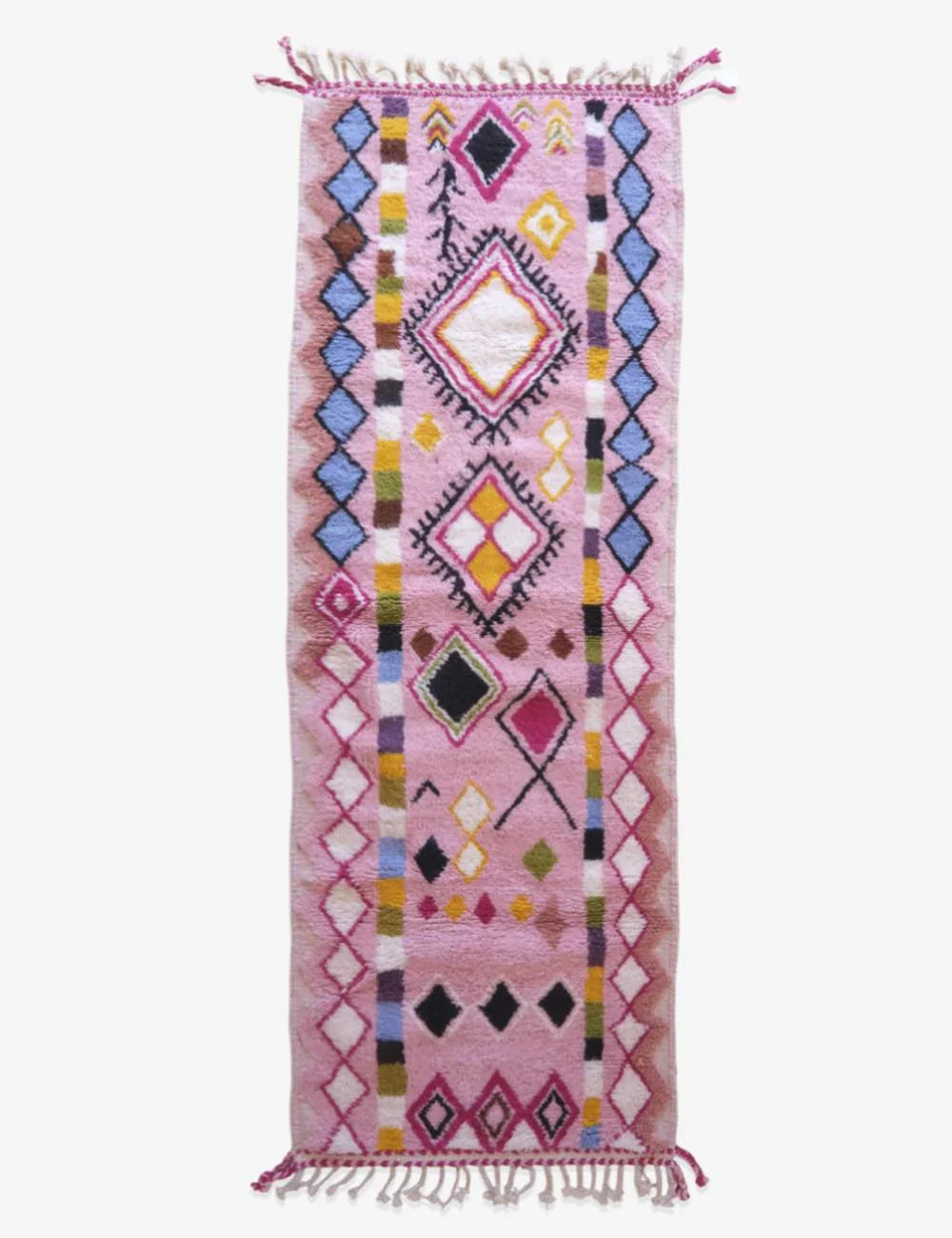 Moroccan Pink Runner Wool Rug 8.9 x 3.1 ft / 271 x 96 cm - Surcoma