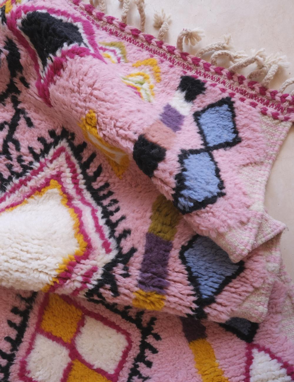 Moroccan Pink Runner Wool Rug 8.9 x 3.1 ft / 271 x 96 cm