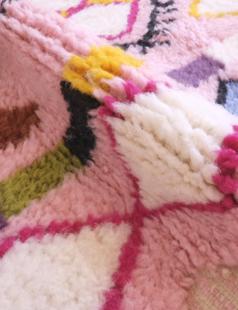 Moroccan Pink Runner Wool Rug 8.9 x 3.1 ft / 271 x 96 cm