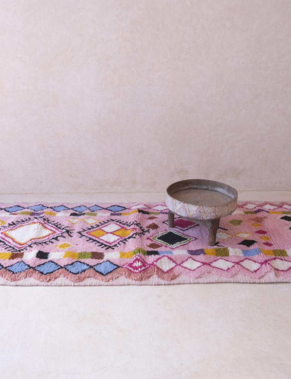 Moroccan Pink Runner Wool Rug 8.9 x 3.1 ft / 271 x 96 cm