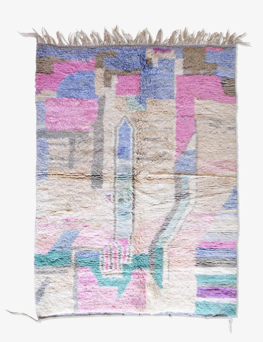 Moroccan Pastel Wool Rug 6.2 x 4.4 ft / 188 x 137 cm - Surcoma
