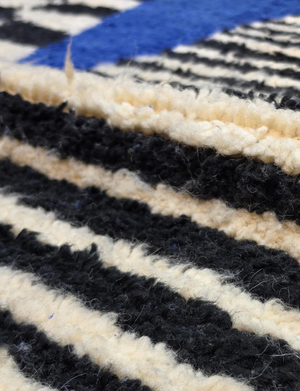 Blue, Black, and White Boujad Runner 11.3 x 3.41 ft / 344 x 104 cm