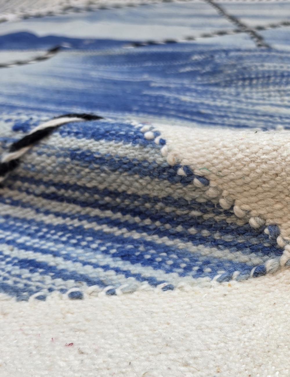 Blue Geometric Wool Kilim Rug 10 x 6.27 ft / 306 x 191 cm