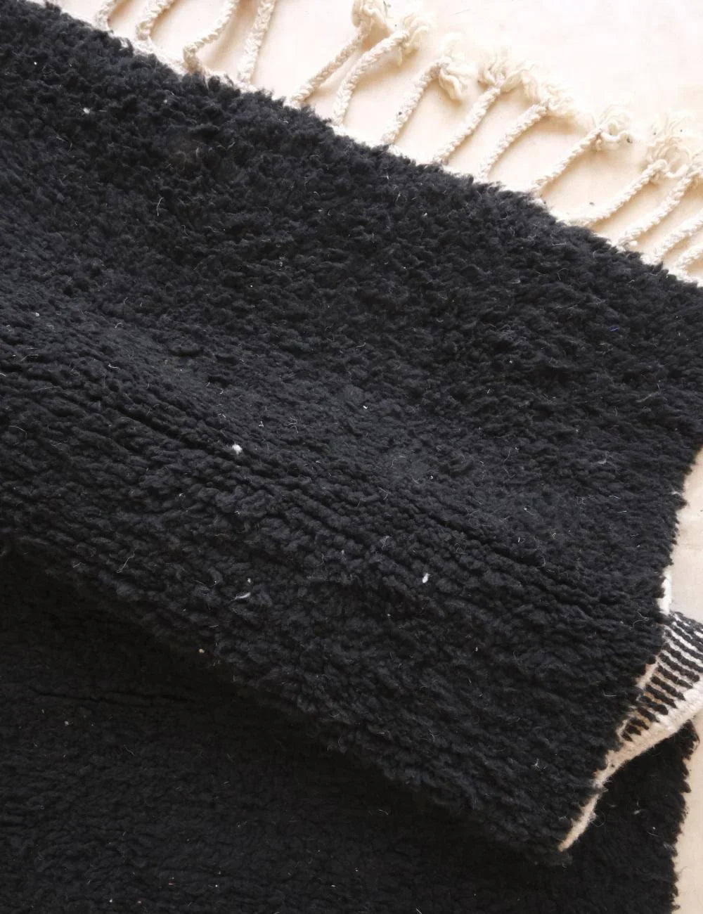 Moroccan Solid Black Wool Rug 9.6 x 7.5 ft / 293 x 230 cm - Surcoma