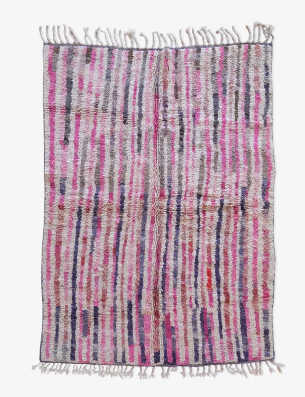 Moroccan Pink Stripe Wool Rug 7 x 4.9 ft / 212 x 152 cm - Surcoma