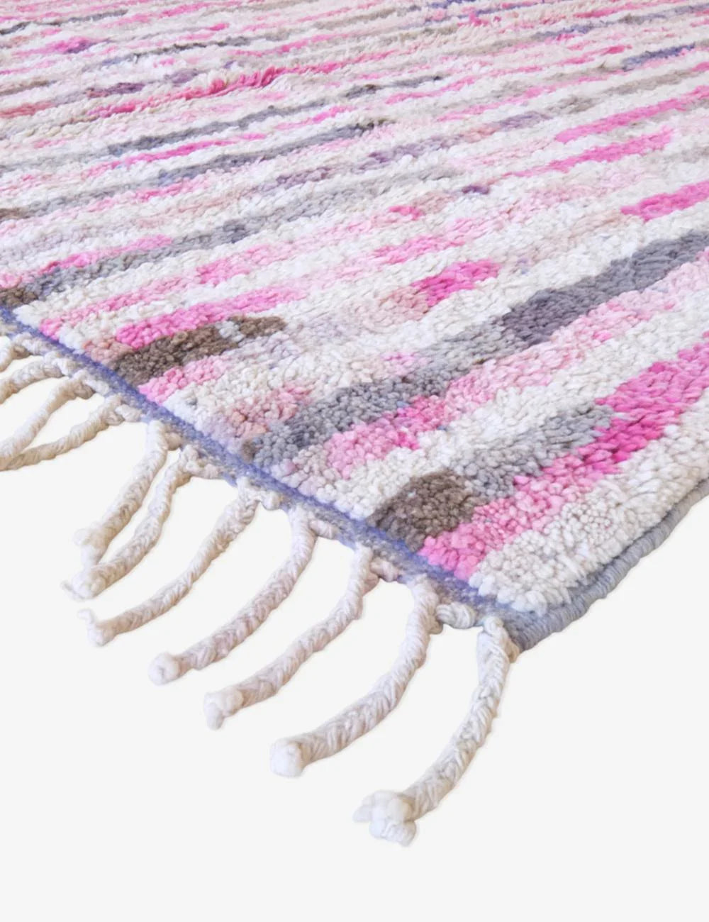 Moroccan Pink Stripe Wool Rug 7 x 4.9 ft / 212 x 152 cm - Surcoma