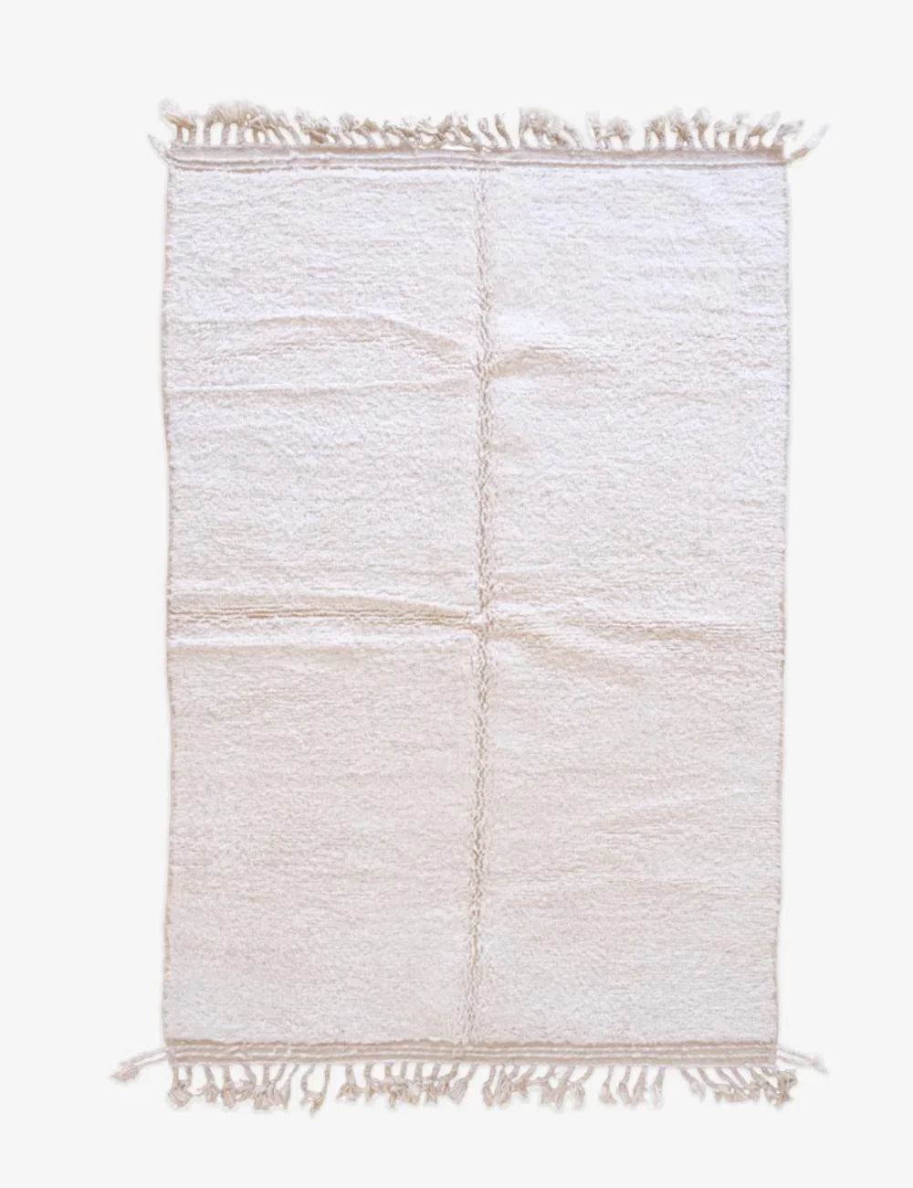Moroccan White Solid Wool Rug 7.9 x 5.2 ft / 240 x 161 cm - Surcoma