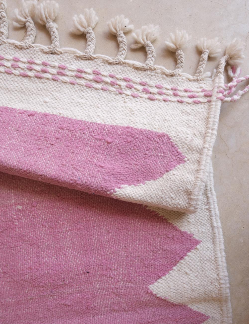 Pink Flatwoven Moroccan Rug 6.2 x 3.4 ft / 188 x 105 cm - Surcoma