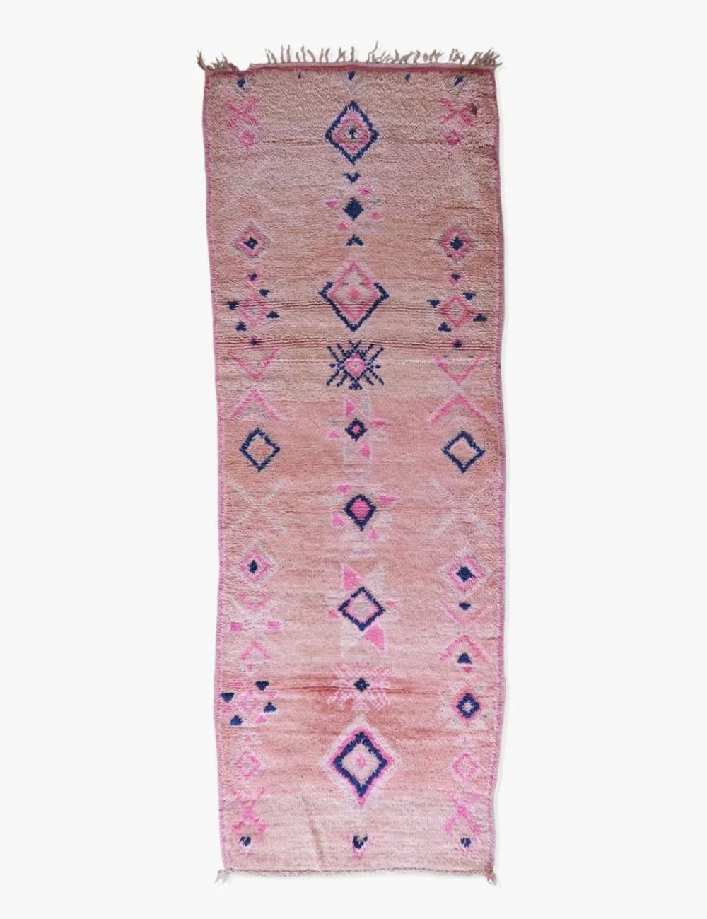 Pink Moroccan Runner Wool Rug 9.1 x 3.3 ft / 277 x 102 cm - Surcoma
