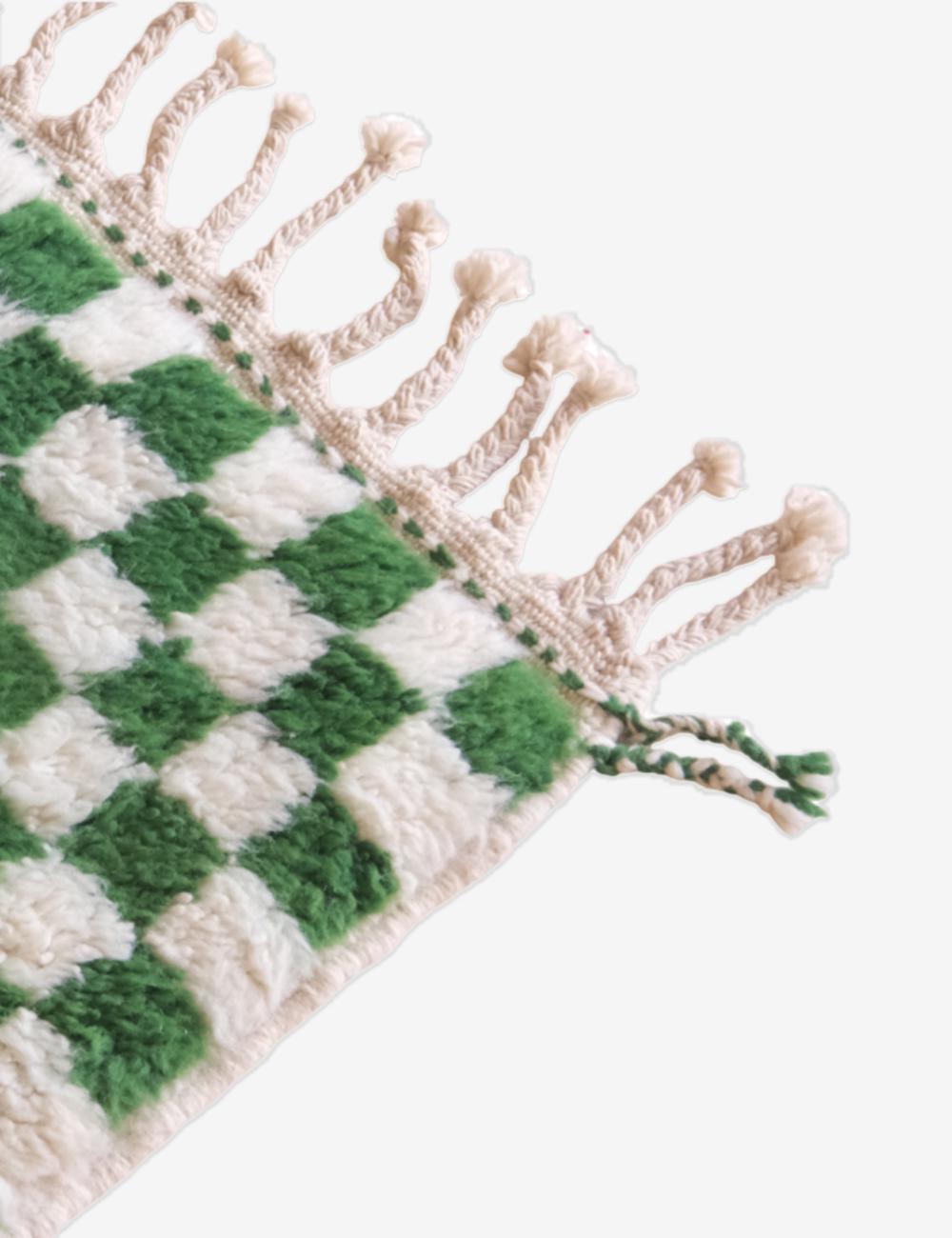 Small Green Checkered Wool Rug 5.1 x 3.5 ft / 156 x 107 cm - Surcoma