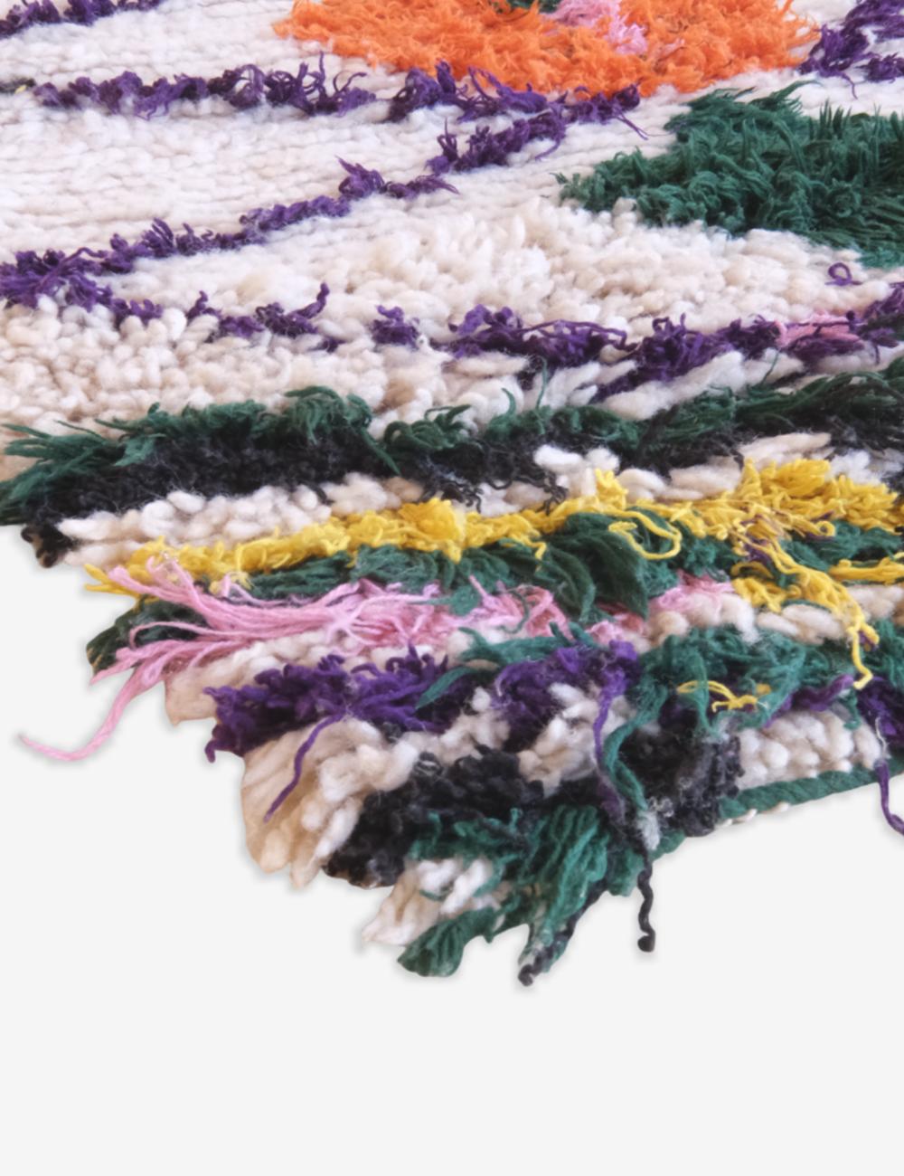 Close-up of a colorful woven textile with multicolored threads.