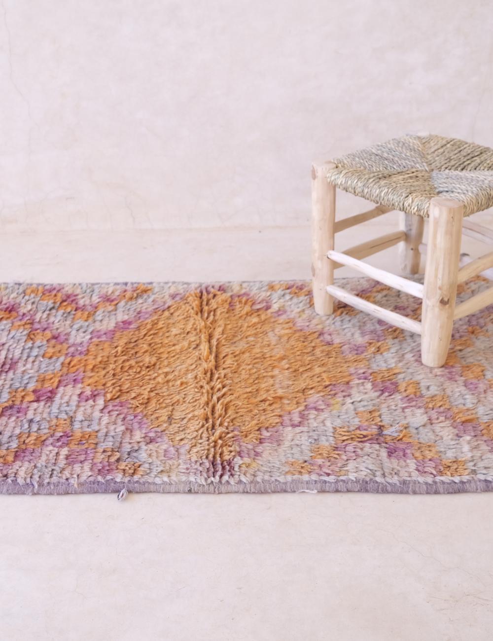 Faded Orange and Lavender Handwoven Rug 3.9 x 2.2 ft / 120 x 67 cm - Surcoma