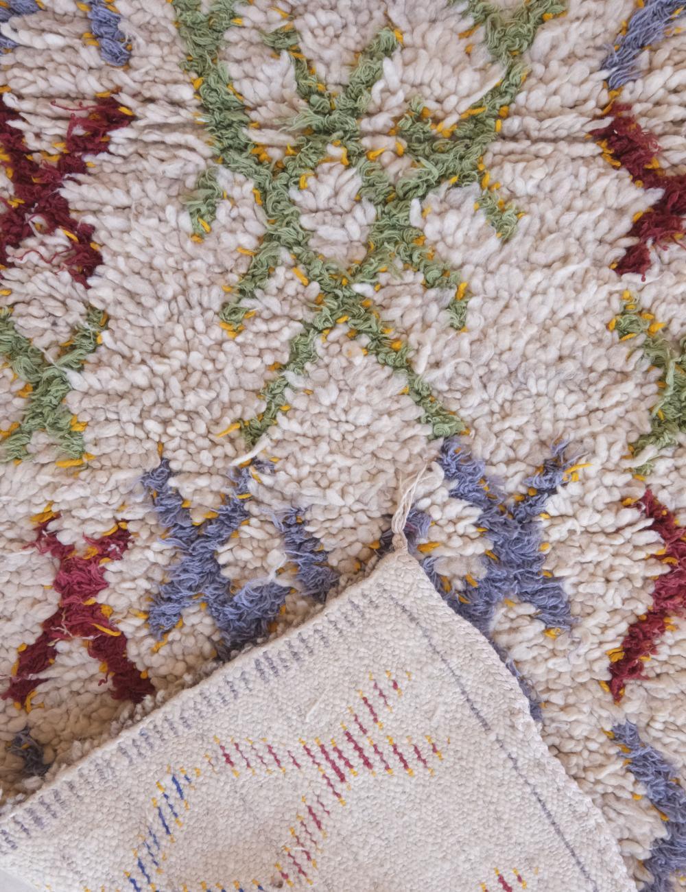 Close-up of a textured rug with geometric pattern