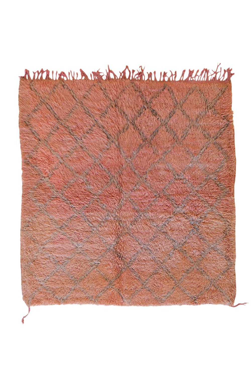 Moroccan Peach Wool Rug 6.2 x 5.8 ft / 189 x 177 cm - Surcoma