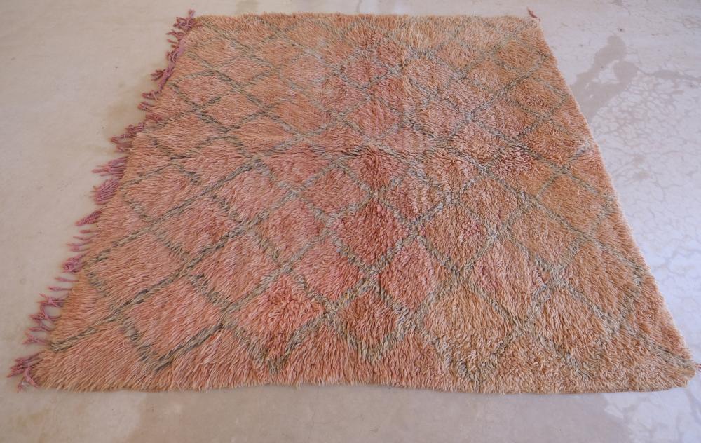 Moroccan Peach Wool Rug 6.2 x 5.8 ft / 189 x 177 cm - Surcoma