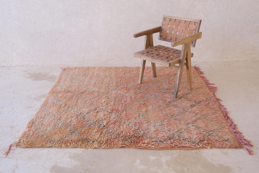 Moroccan Peach Wool Rug 6.2 x 5.8 ft / 189 x 177 cm - Surcoma