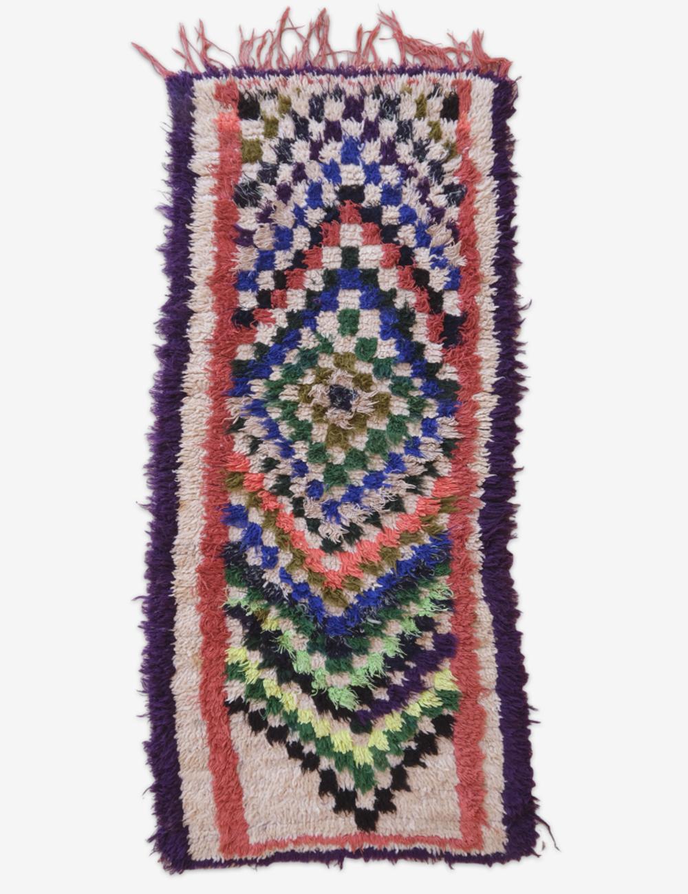 Vintage Moroccan Berber Rug with Vibrant Diamond Patterns 4.5 x 1.8 ft / 137 x 57 cm