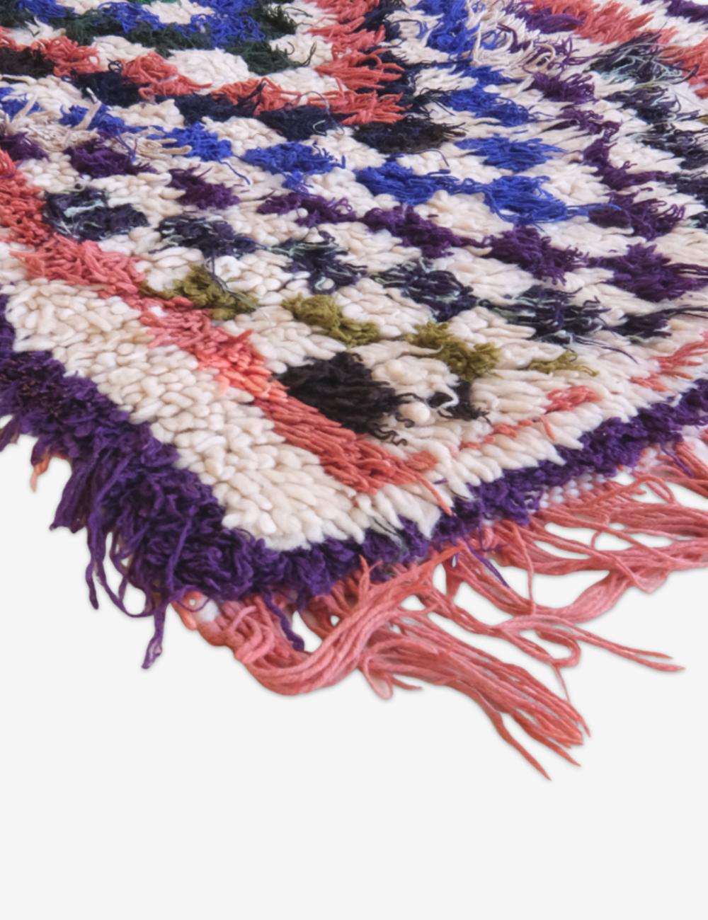 Vintage Moroccan Berber Rug with Vibrant Diamond Patterns 4.5 x 1.8 ft / 137 x 57 cm
