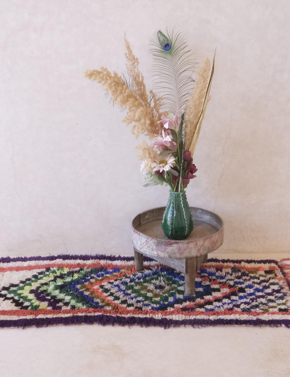 Vintage Moroccan Berber Rug with Vibrant Diamond Patterns 4.5 x 1.8 ft / 137 x 57 cm