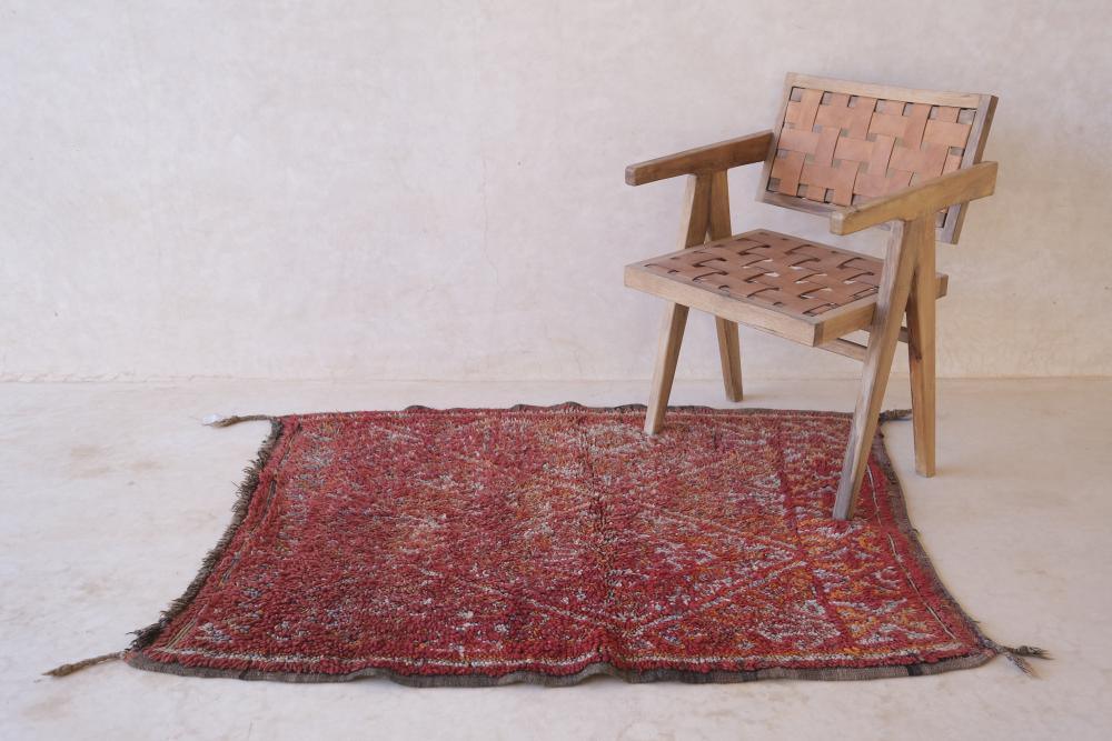 Moroccan Small Beni MGuild Red Rug 4.5 x 3.3 ft / 137 x 103 cm - Surcoma