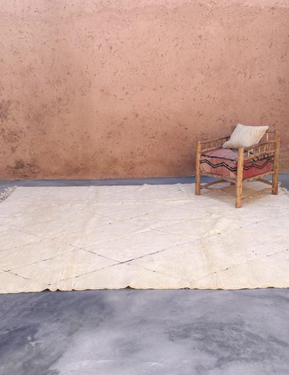White Luxury Beni Mrirt Rug 11.4 x 8.9 ft / 346 x 272 cm