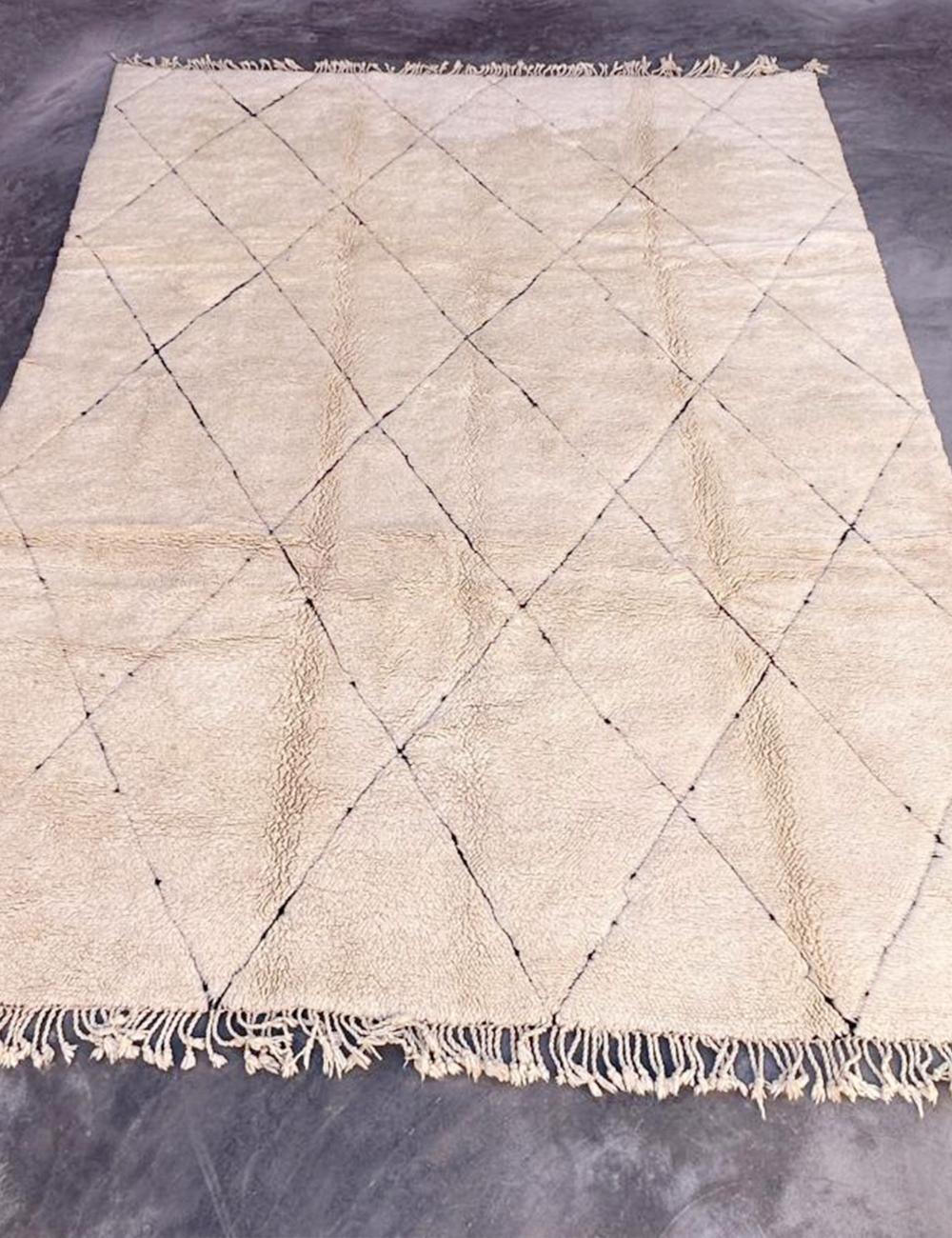 White Luxury Beni Mrirt Rug 11.4 x 8.9 ft / 346 x 272 cm