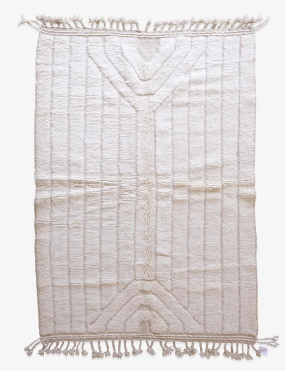 White Moroccan Handknotted Wool Rug 8.3 x 5 ft / 253 x 153 cm - Surcoma