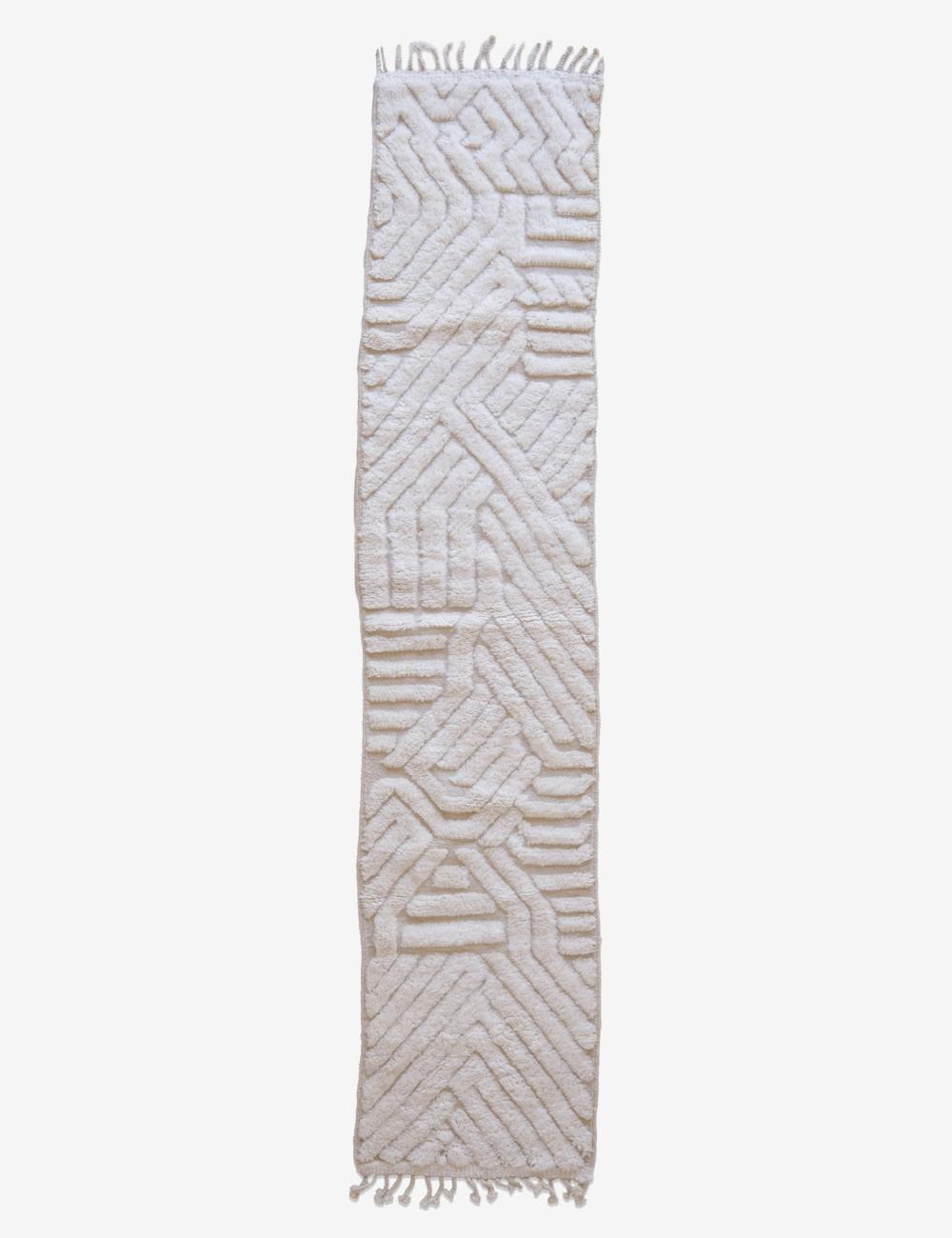 White Moroccan Runner Rug 9.5 x 2 ft / 289 x 62 cm