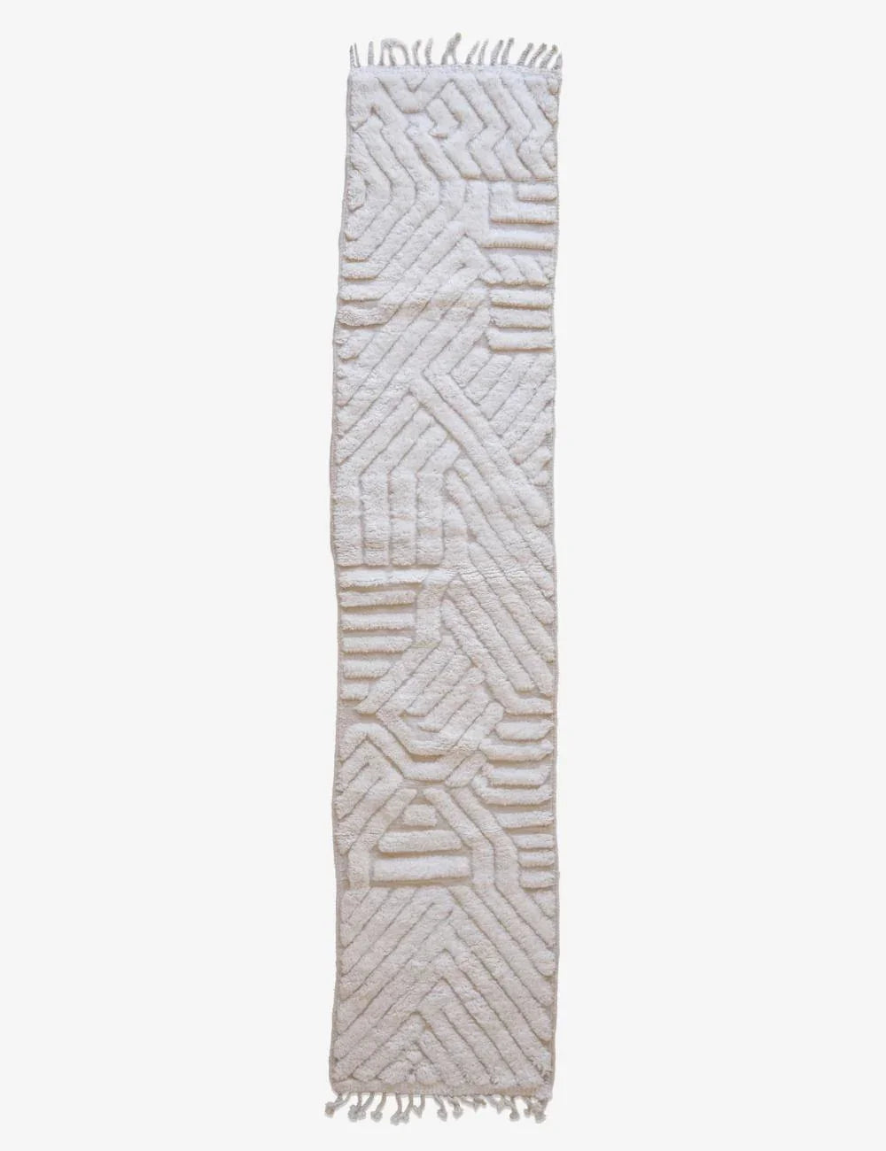 White Moroccan Runner Rug 9.5 x 2 ft / 289 x 62 cm - Surcoma