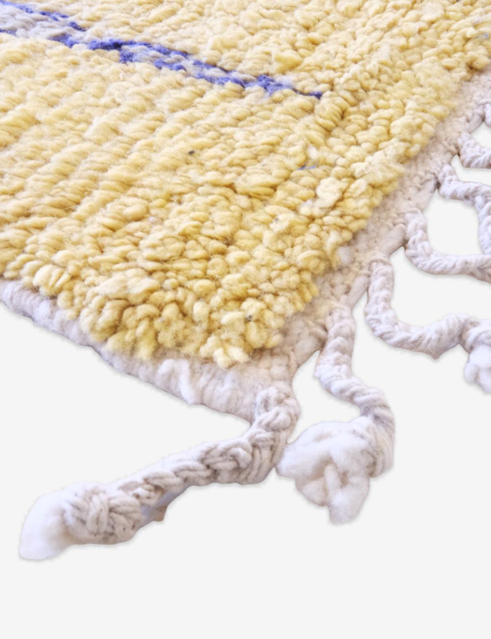 Yellow Moroccan Wool Hallway Rug 14.8 x 2.6 ft / 450 x 82 cm